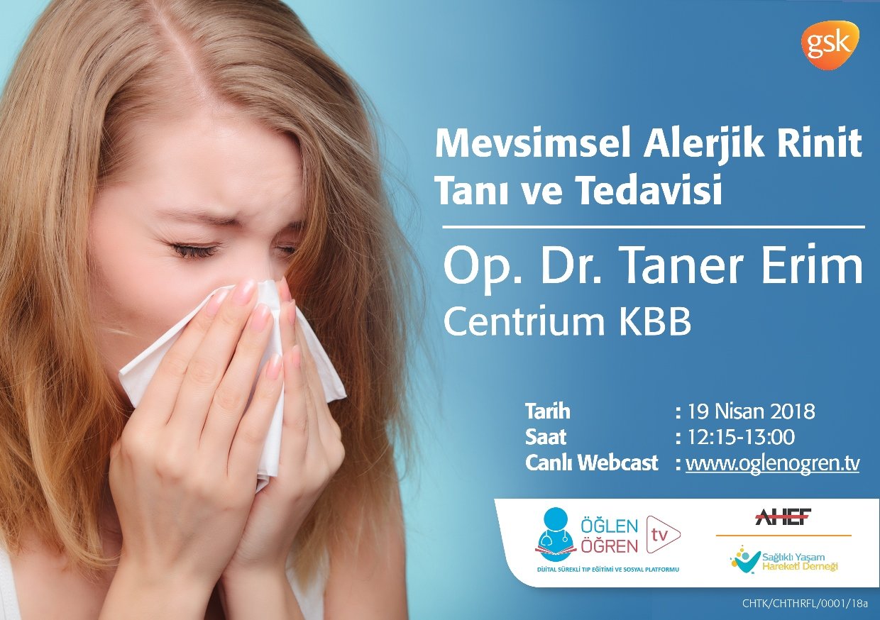 19.04.2018 tarihinde Mevsimsel Alerjik Rinit Tanı ve Tedavisi başlıklı programımız Öğlen Öğren TV ekranlarından canlı yayınlanacaktır